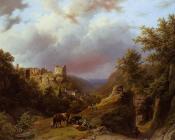 Countryfolk, Cattle and Goats on a Mountain Path - 巴伦德·科内利斯·库库克